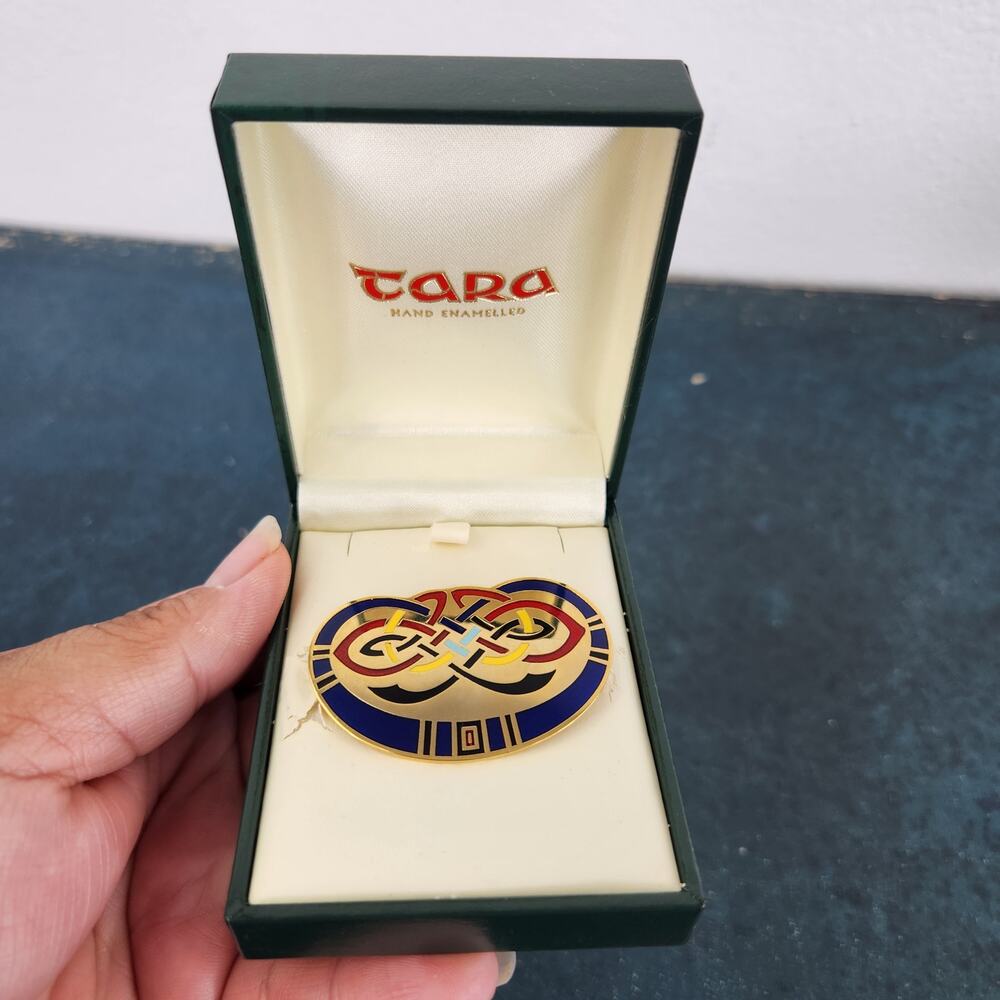VTG Tara Ware Of Dublin Celtic Knot Hand Enamel Mainly Blue Brooch Irish